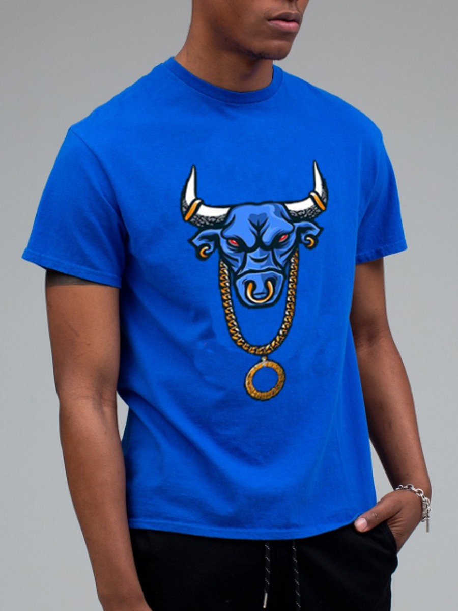 

Lovely Men Casual O Neck Cartoon Print Blue T-shirt