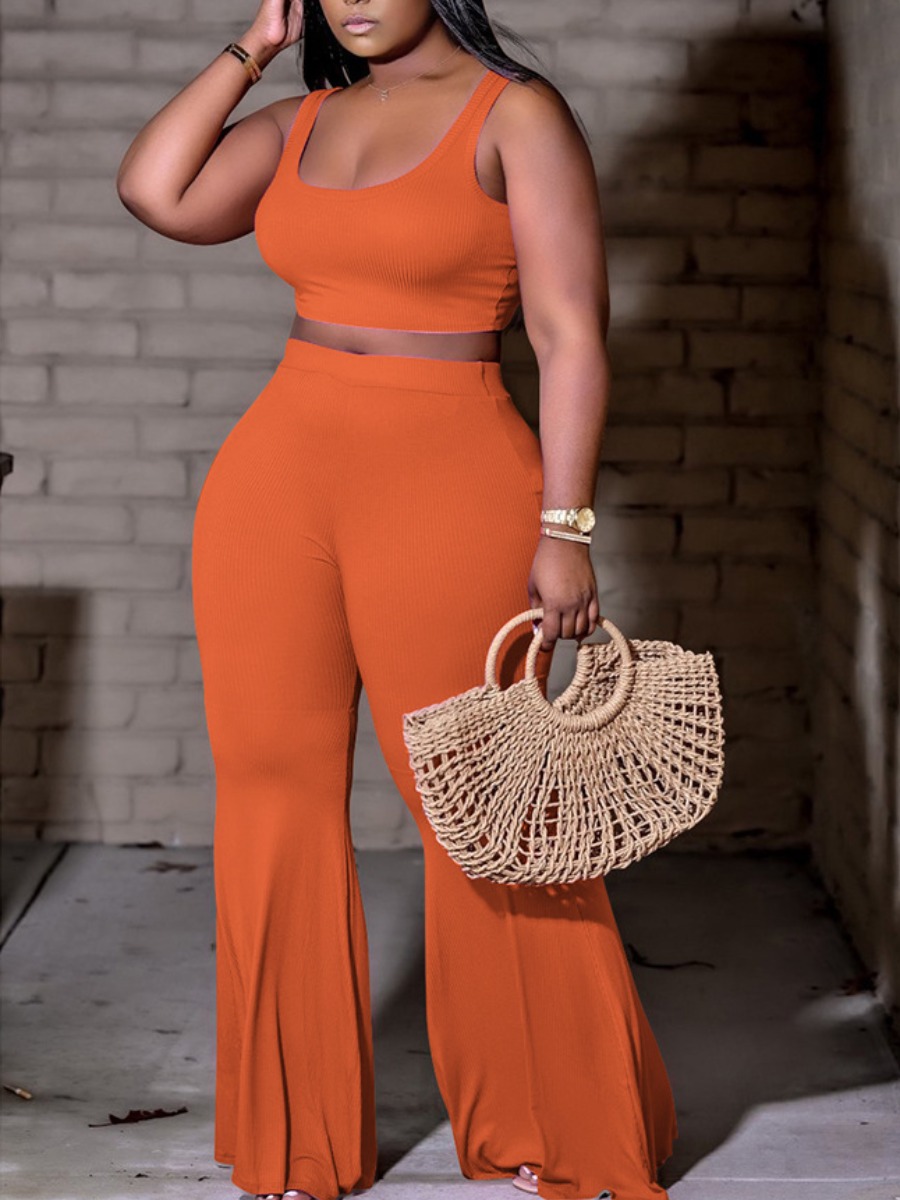 

Lovely Street Rib-Knit Flared Croci Two Piece Pants Set