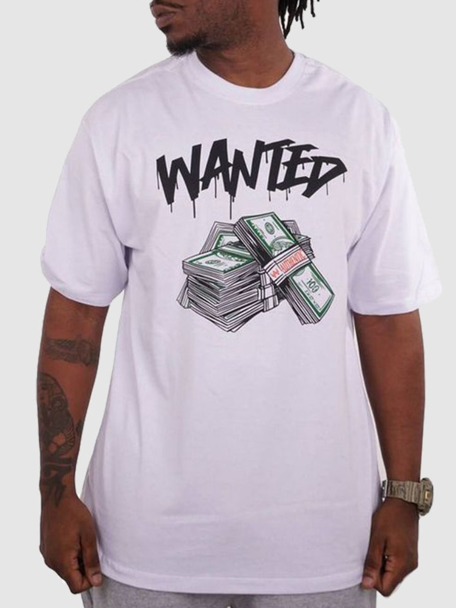 

LW Men Money Letter Print White T-shirt