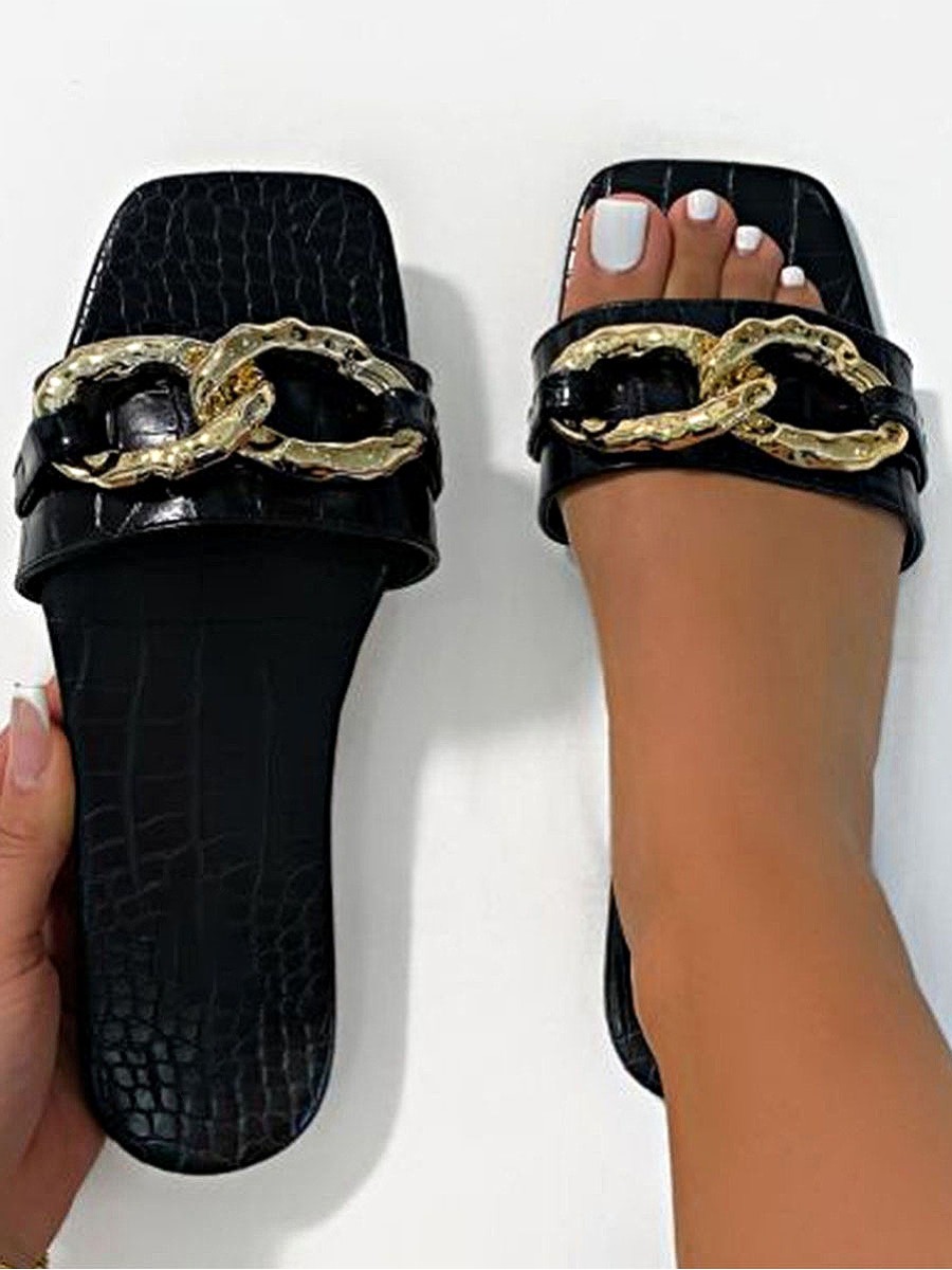 

Lovely Casual Chain Decoration Black Slippers