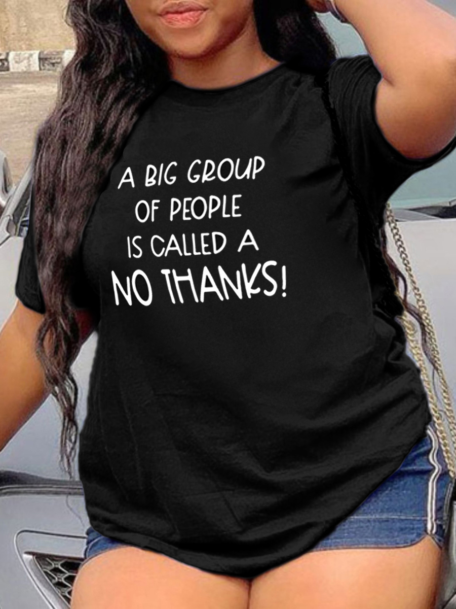 

Lovely Plus Size Casual O Neck Letter Print Black T-shirt