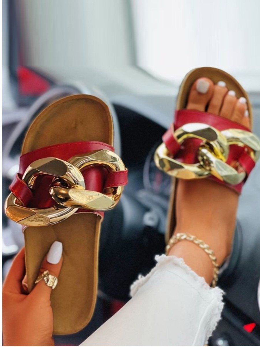 

Lovely Casual Chain Decoration Red Slippers
