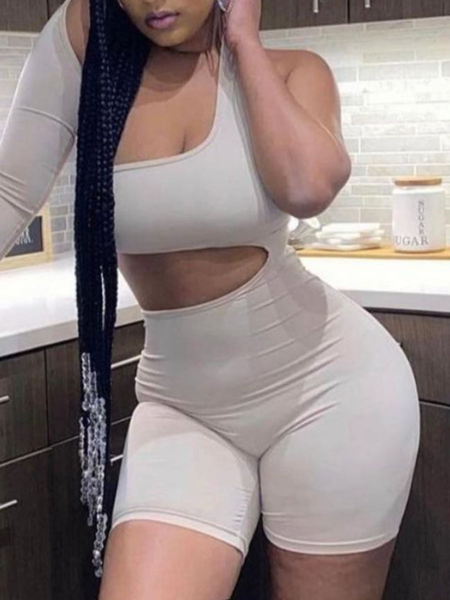

Lovely Plus Size Casual Hollow-out Skinny Milk White One-piece Romper
