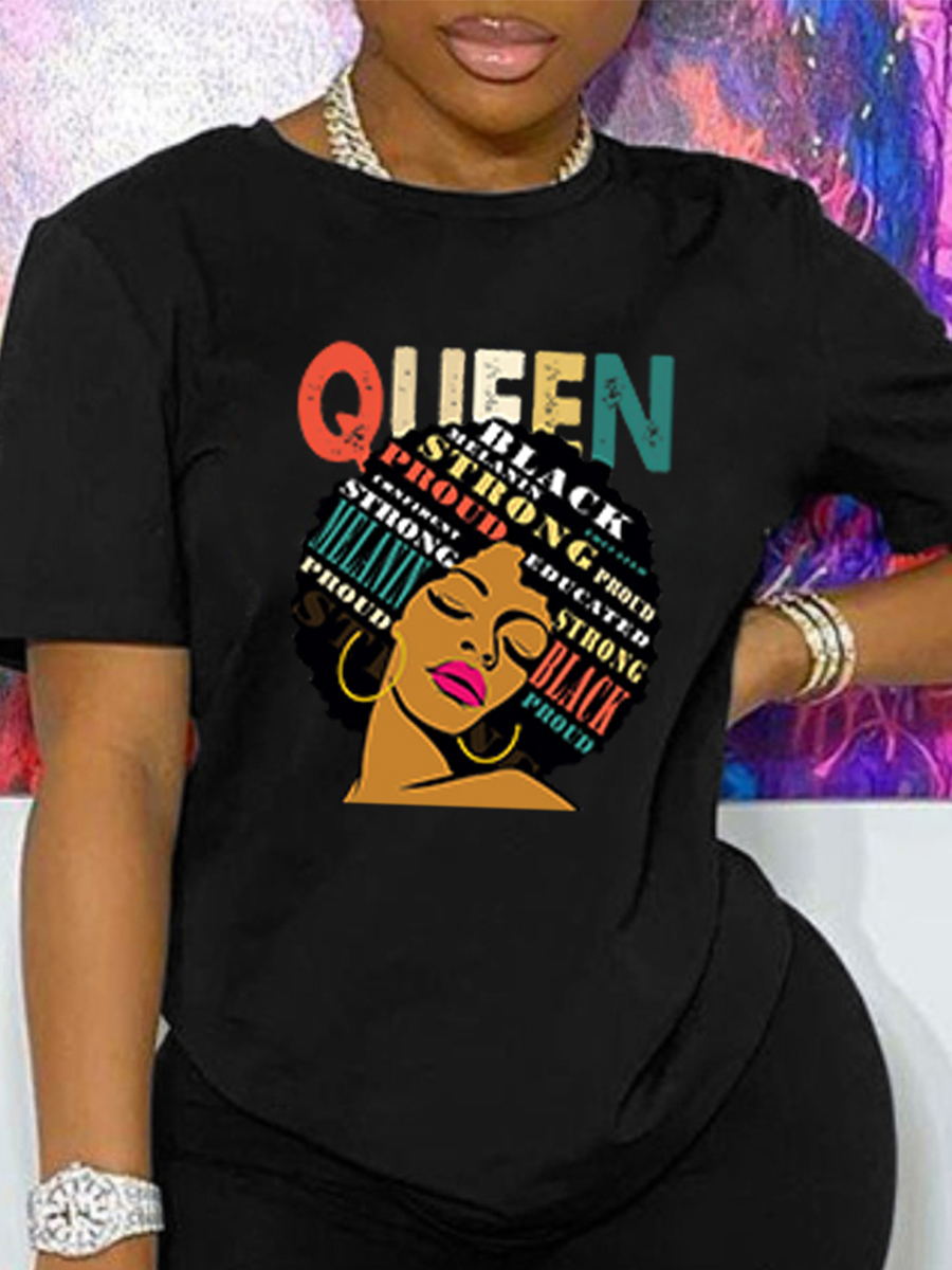 

Lovely Casual Graffiti Letter Print Black T-shirt