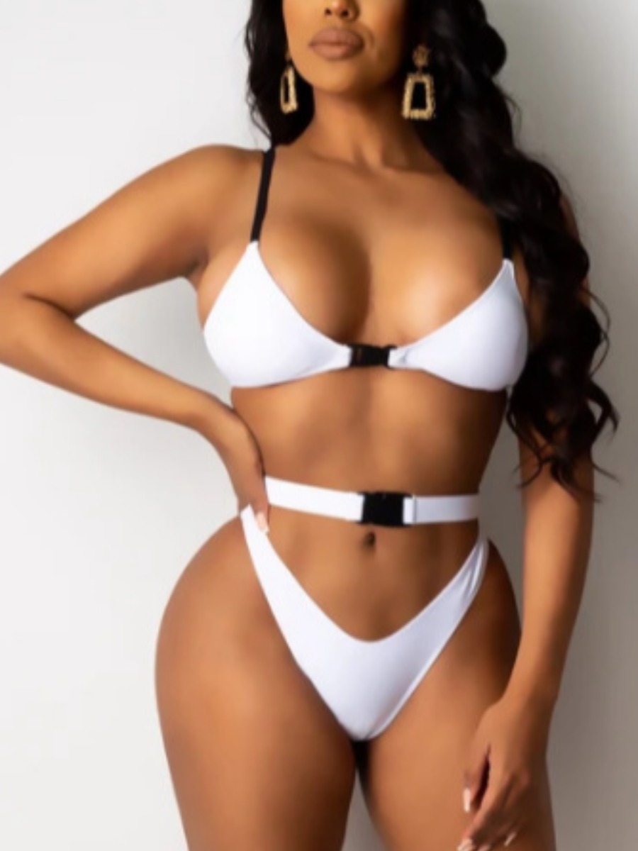 

Lovely Boho Buckle Hollow-out Design White Two-piece Swimsuit