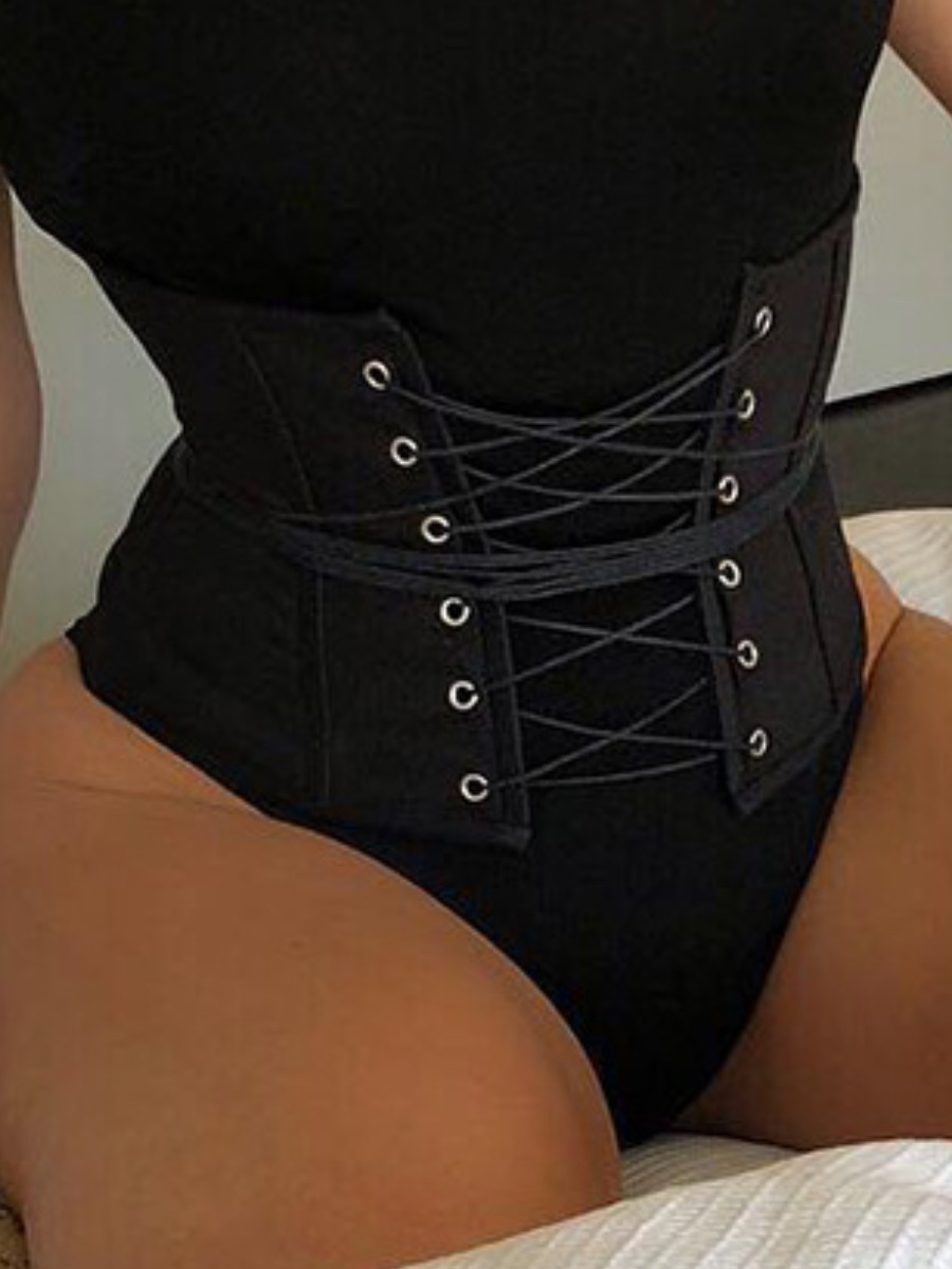 

LW Casual Bandage Hollow-out Design Black Corset