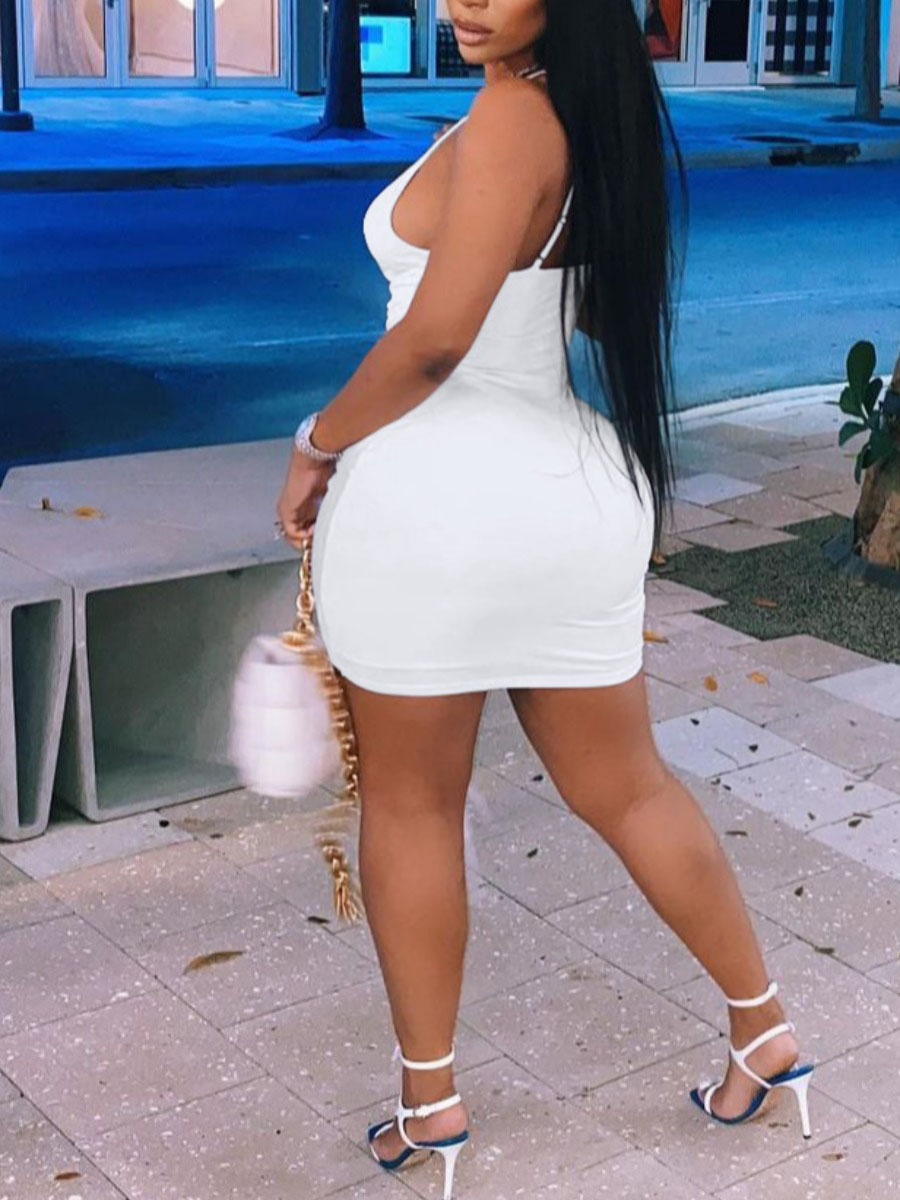 Lovely Plus Size Casual Ruched Drawstring White Mini Dress