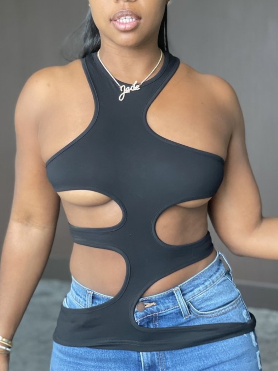 

Lovely Sexy O Neck Hollow-out Black Camisole