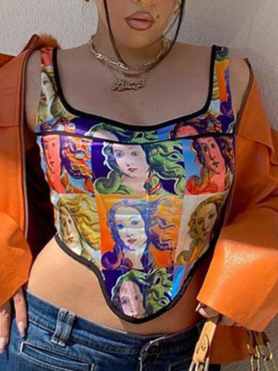 

LW Street U Neck Portrait Print Black Camisole