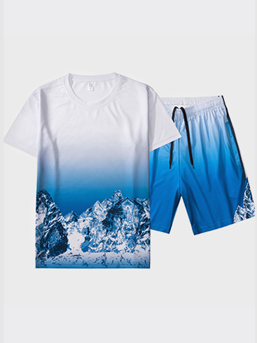 

Lovely Men Street Gradient Drawstring Skyblue Two Piece Shorts Set