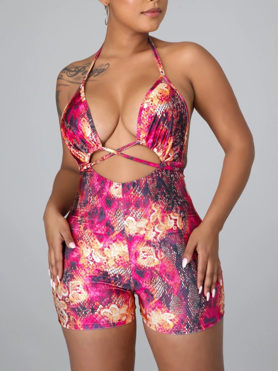 

Lovely Boho Print Backless Bandage Design Red One-piece Swimsuit