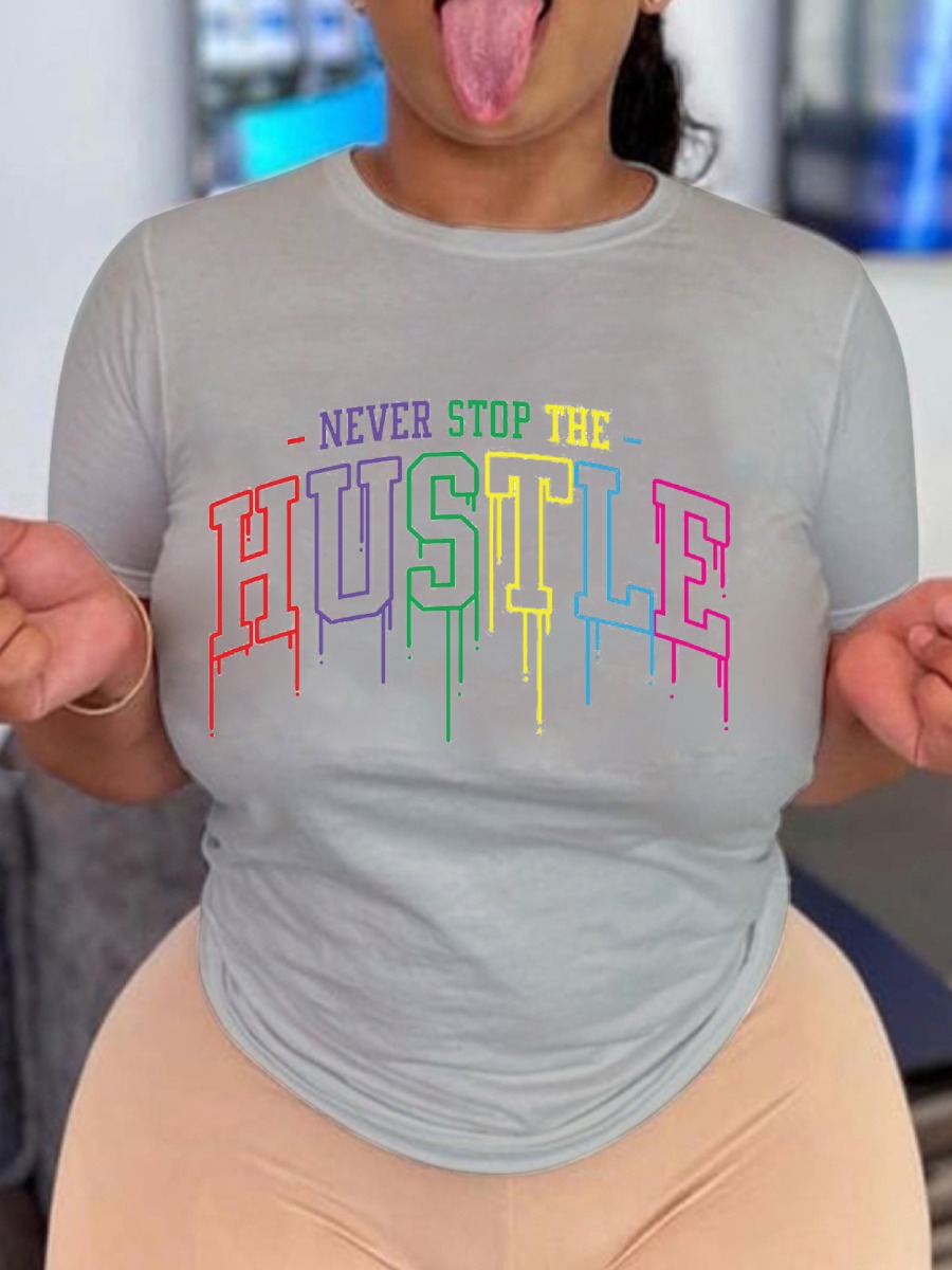 

Lovely Plus Size Casual O Neck Letter Print Grey T-shirt
