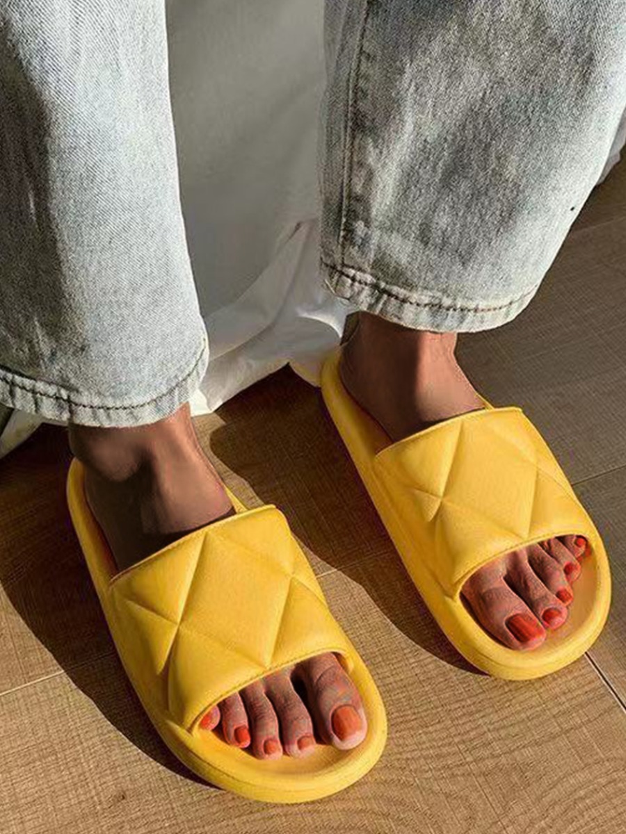

Lovely Casual Quilted Slide Yellow Slippers