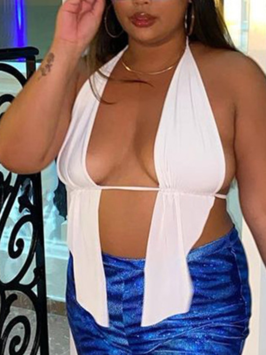 

Lovely Sexy Backless Bandage Design White Camisole