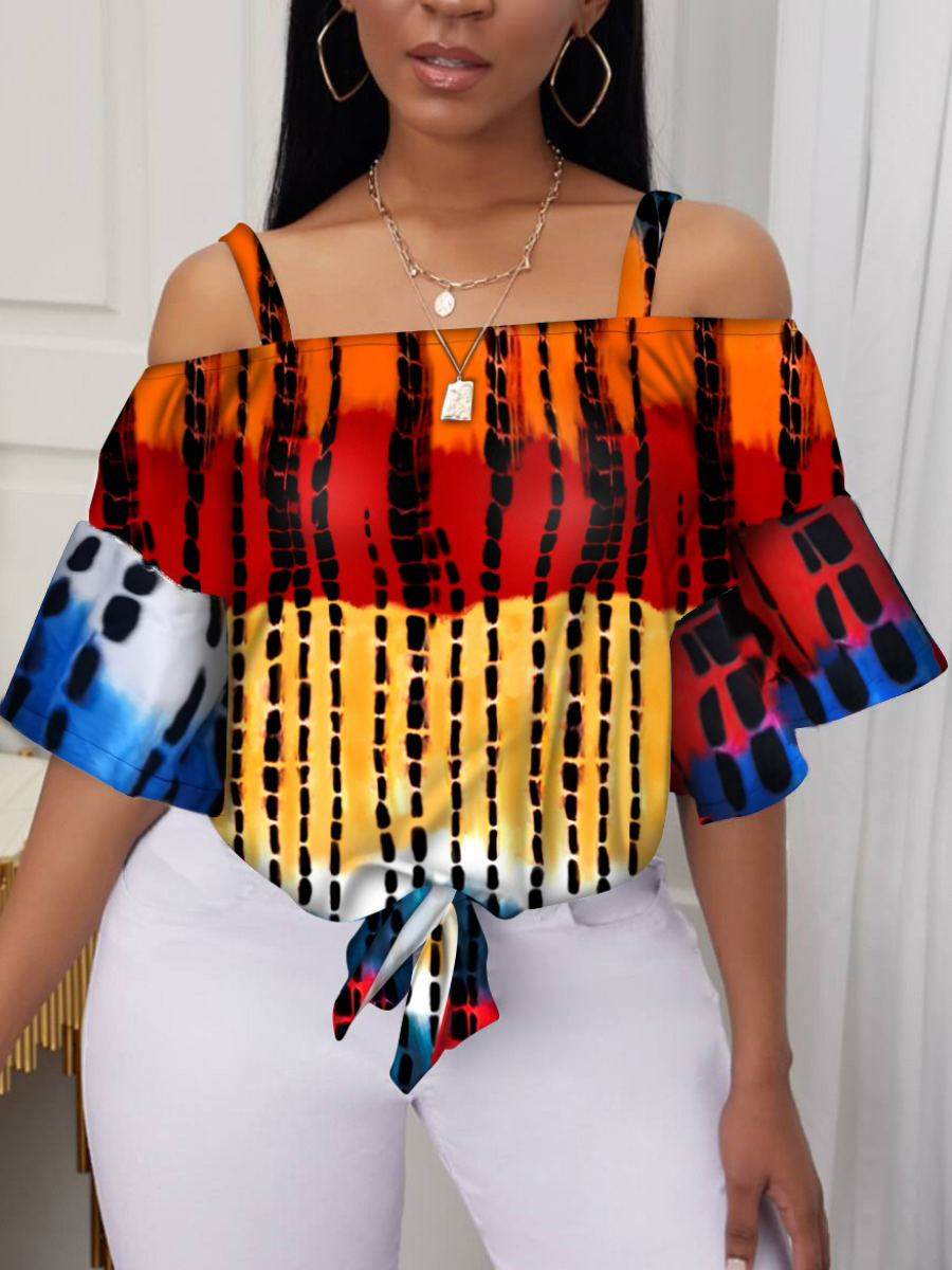 

Lovely Casual Tie-dye Flared Multicolor Blouse, Multi