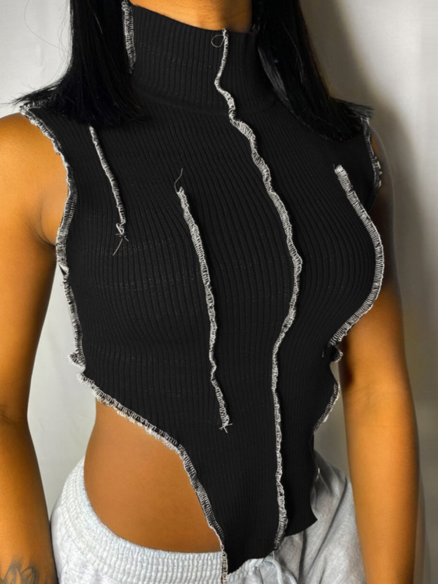 

Lovely Street Turtleneck Rib-Knit Black Camisole