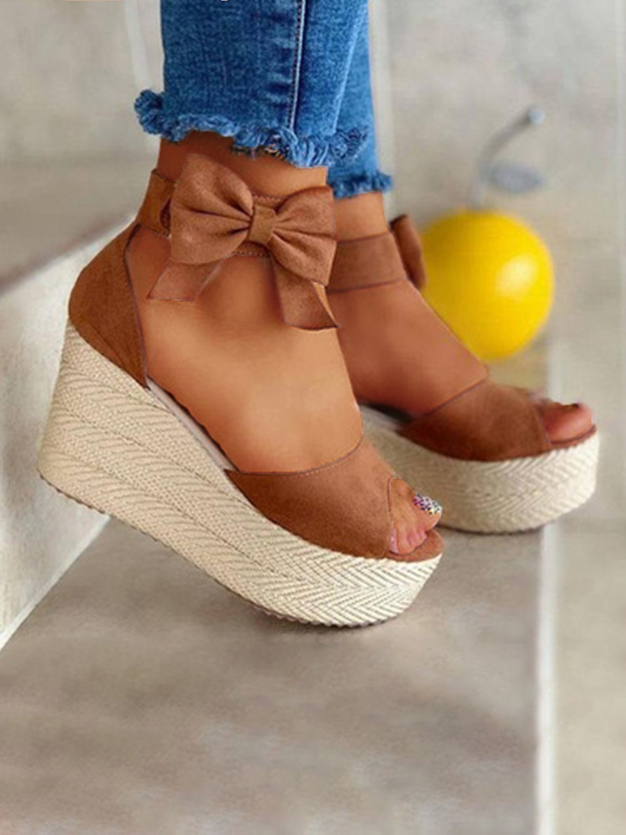 

Lovely Street Bow-tie Decoration Brown Platform Shoes