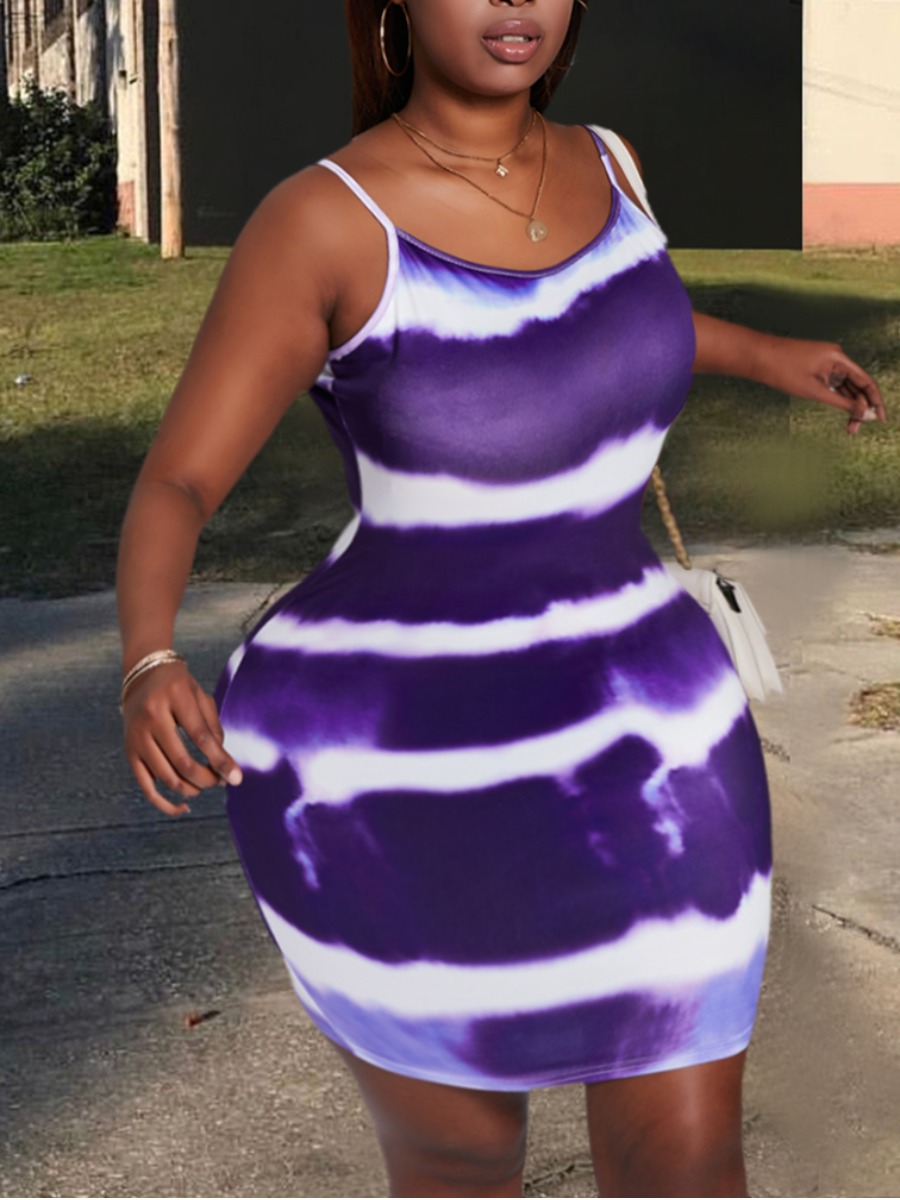 

LW Plus Size Casual Tie-dye Purple Knee Length Dress