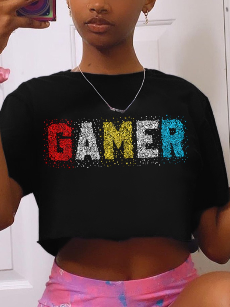 

Lovely Casual O Neck Letter Print Black T-shirt
