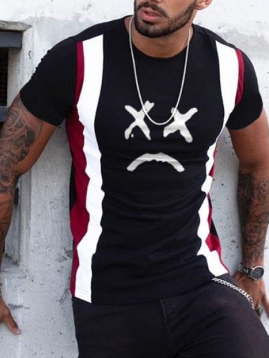 

LW Men Casual O Neck Striped Black T-shirt