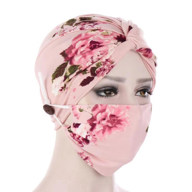 

LW Boho Floral Print Red Face Mask(With Head Hat)