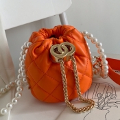 LW Street Pearl Decoration Orange Crossbody Bags