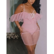 Lovely Sexy Off The Shoulder See-through Pink Mini