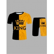 LW Men Crown Letter Print King Shorts Set