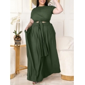 LW Plus Size Boho Bandage Fold Design Green Two-pi