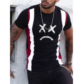 LW Men Casual O Neck Striped Black T-shirt