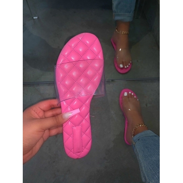 

LW Clear Plaid Pattern Slides, Pink