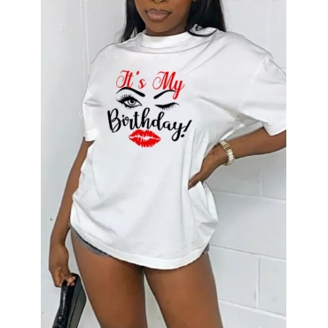 

LW Casual Lip Letter Print White T-shirt