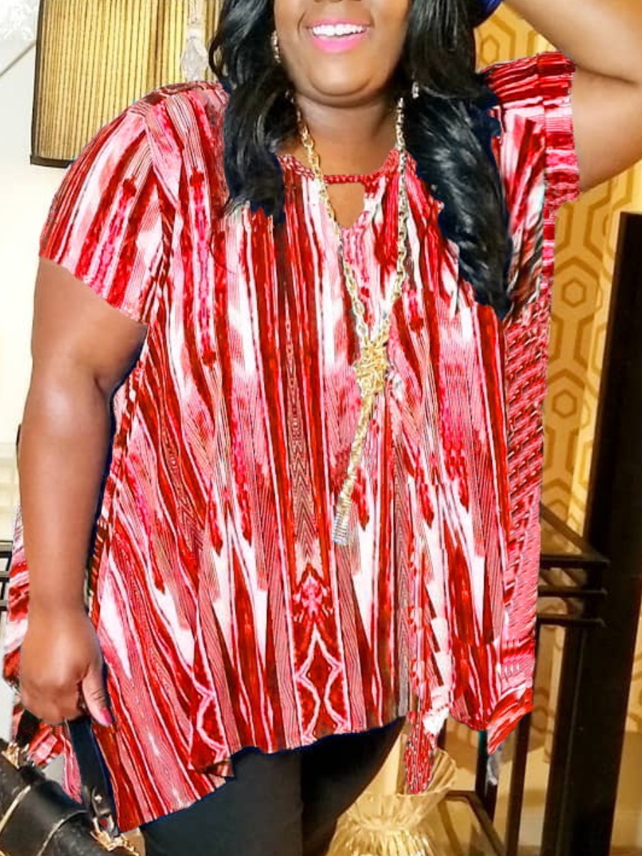 

LW Casual O Neck Print Red Plus Size T-shirt