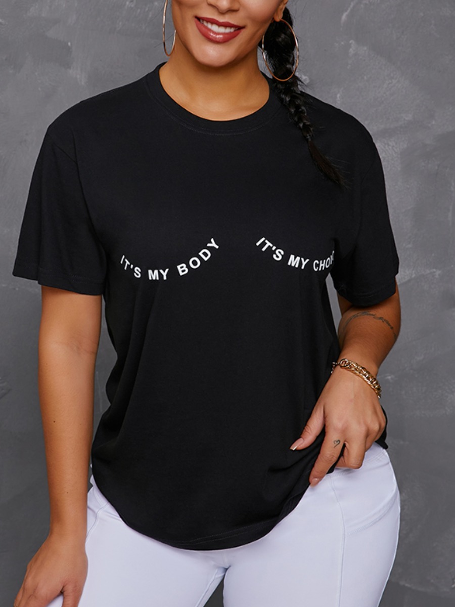 

Lovely Casual O Neck Letter Print Black T-shirt