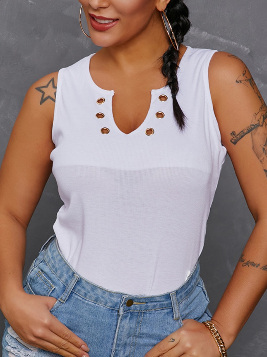 

Lovely Casual V Neck Hollow-out White Camisole