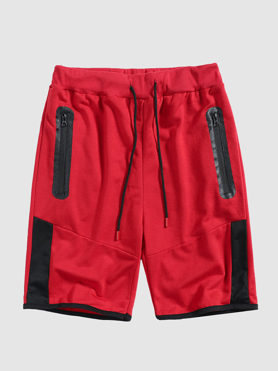 

Lovely Men SportyDrawstring Color-lump Red Shorts