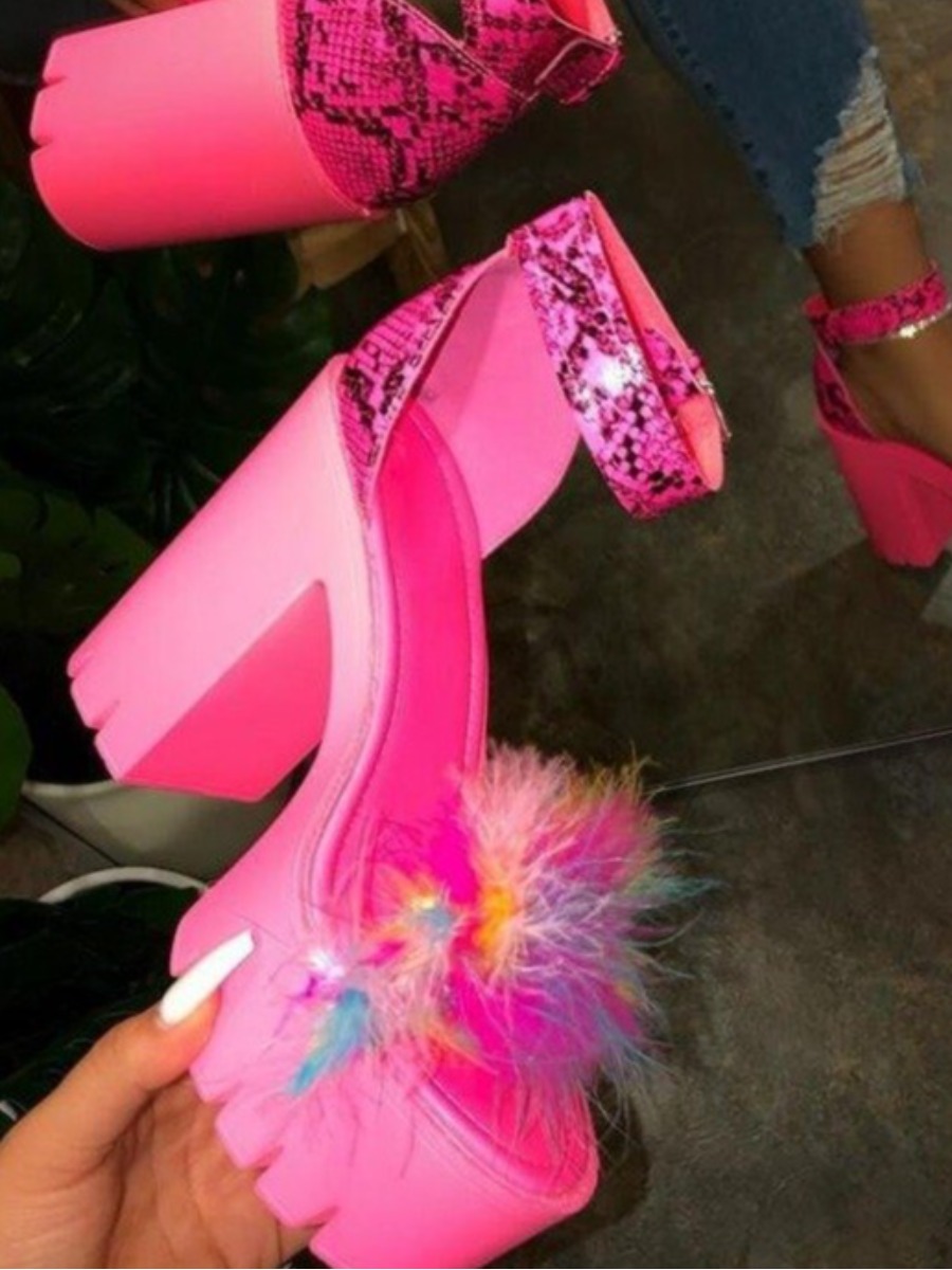 Lovely Animal Print Fluffy Rose Red Heels