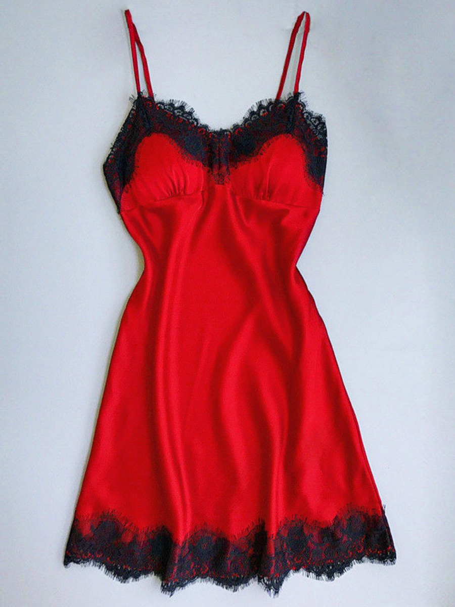 Lovely Sexy Lace Patchwork Red Babydoll