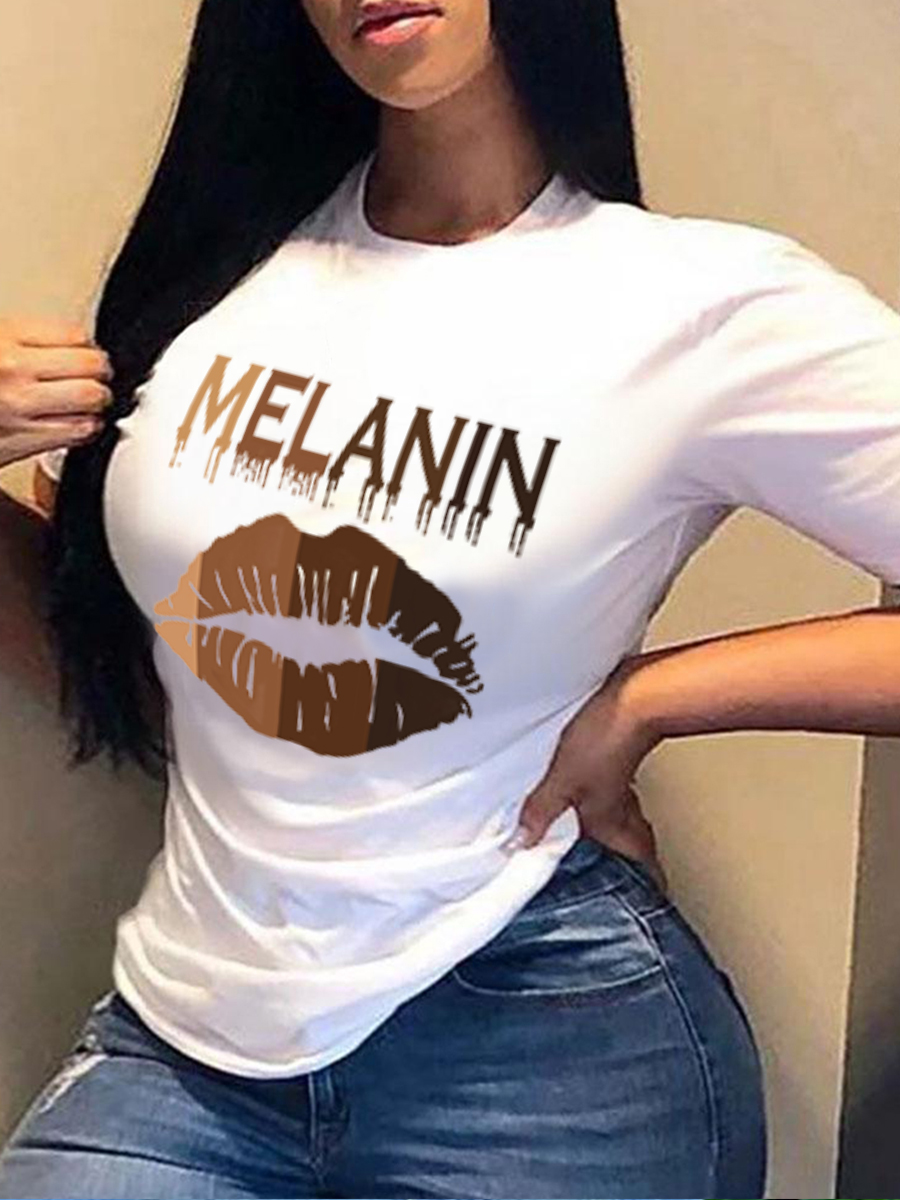 

Lovely Casual Lip Letter Print White T-shirt