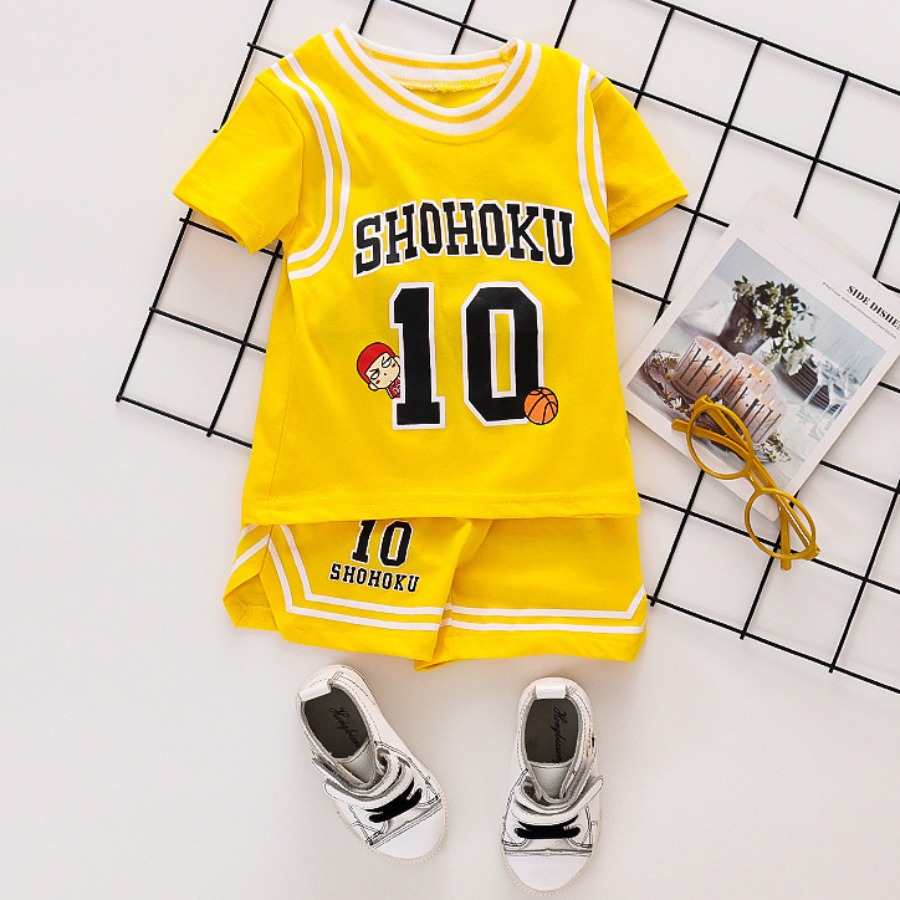 

Lovely Boy Sporty Letter Print Striped Yellow Two Piece Shorts Set