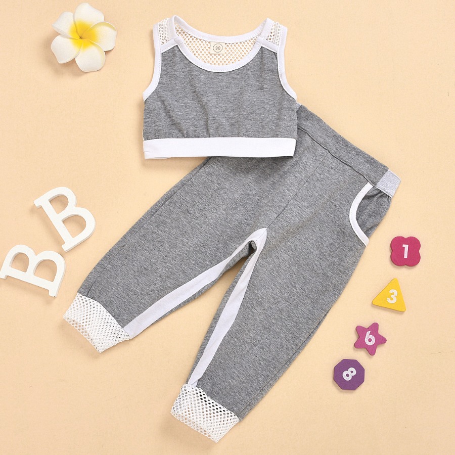 

Lovely Girl Sporty Mesh Patchwork Grey Two Piece Pants Set