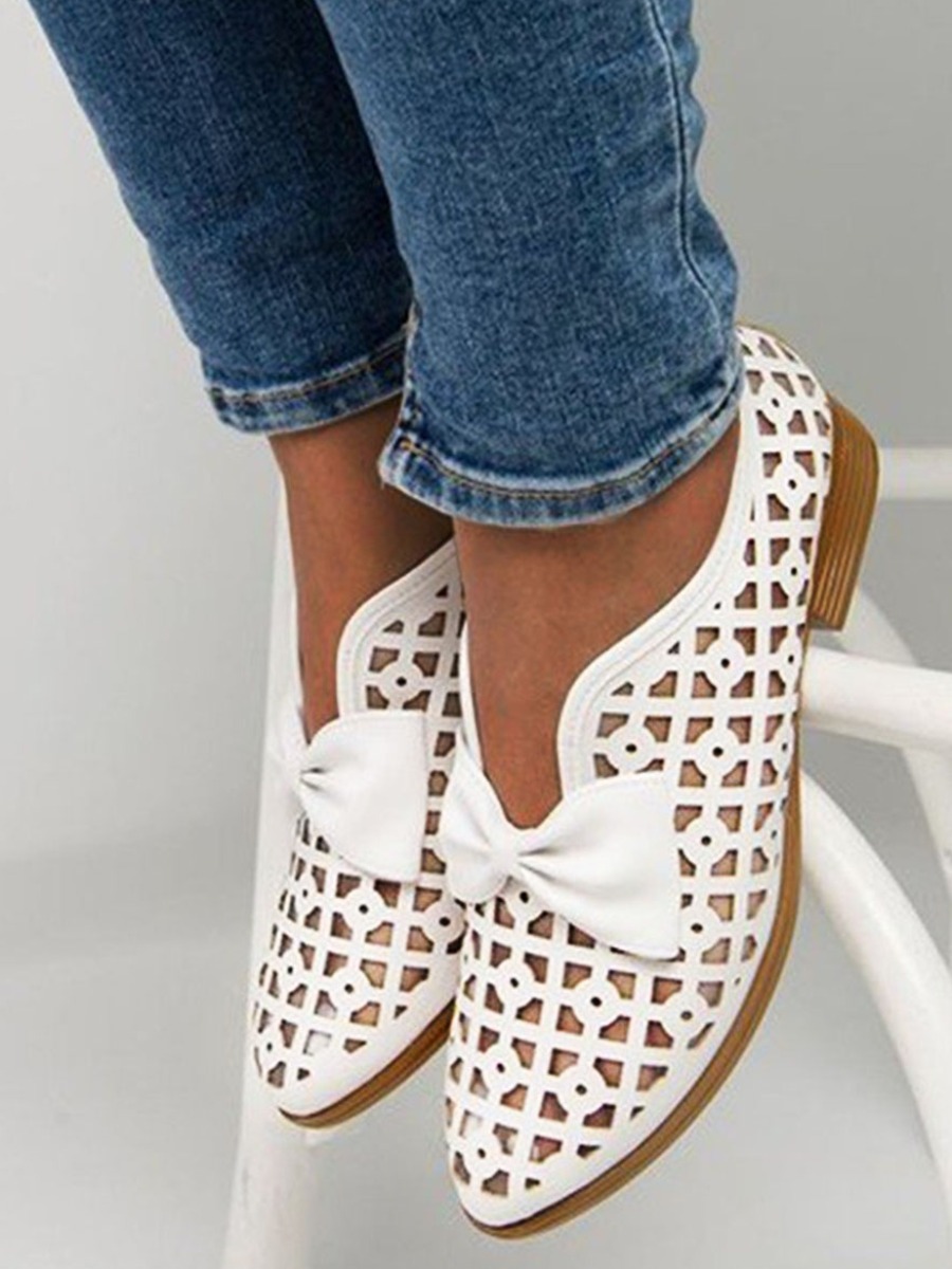 

LW BASICS Casual Bow-tie Decoration White Flats