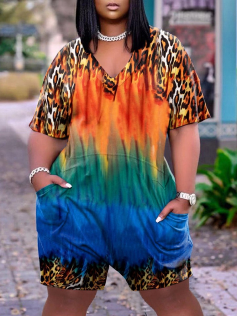 

LW Plus Size Street Gradient Leopard Print Orange One-piece Romper