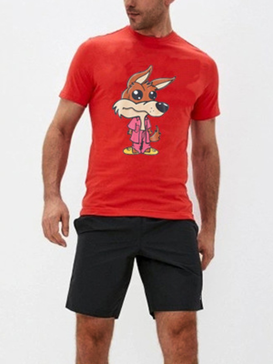 

Lovely Men Casual O Neck Cartoon Print Red Two Piece Shorts Set