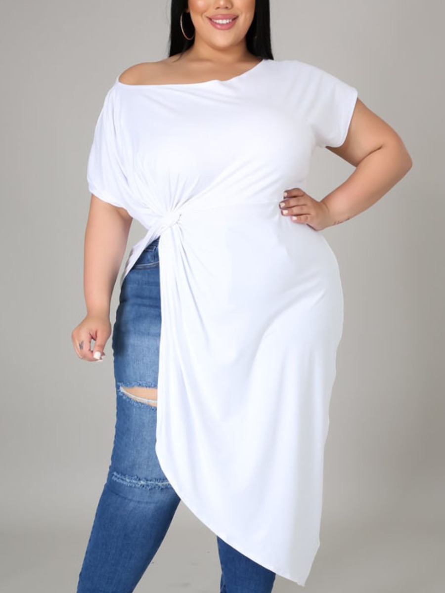 

Lovely Plus Size Casual O Neck Twisted White T-shirt