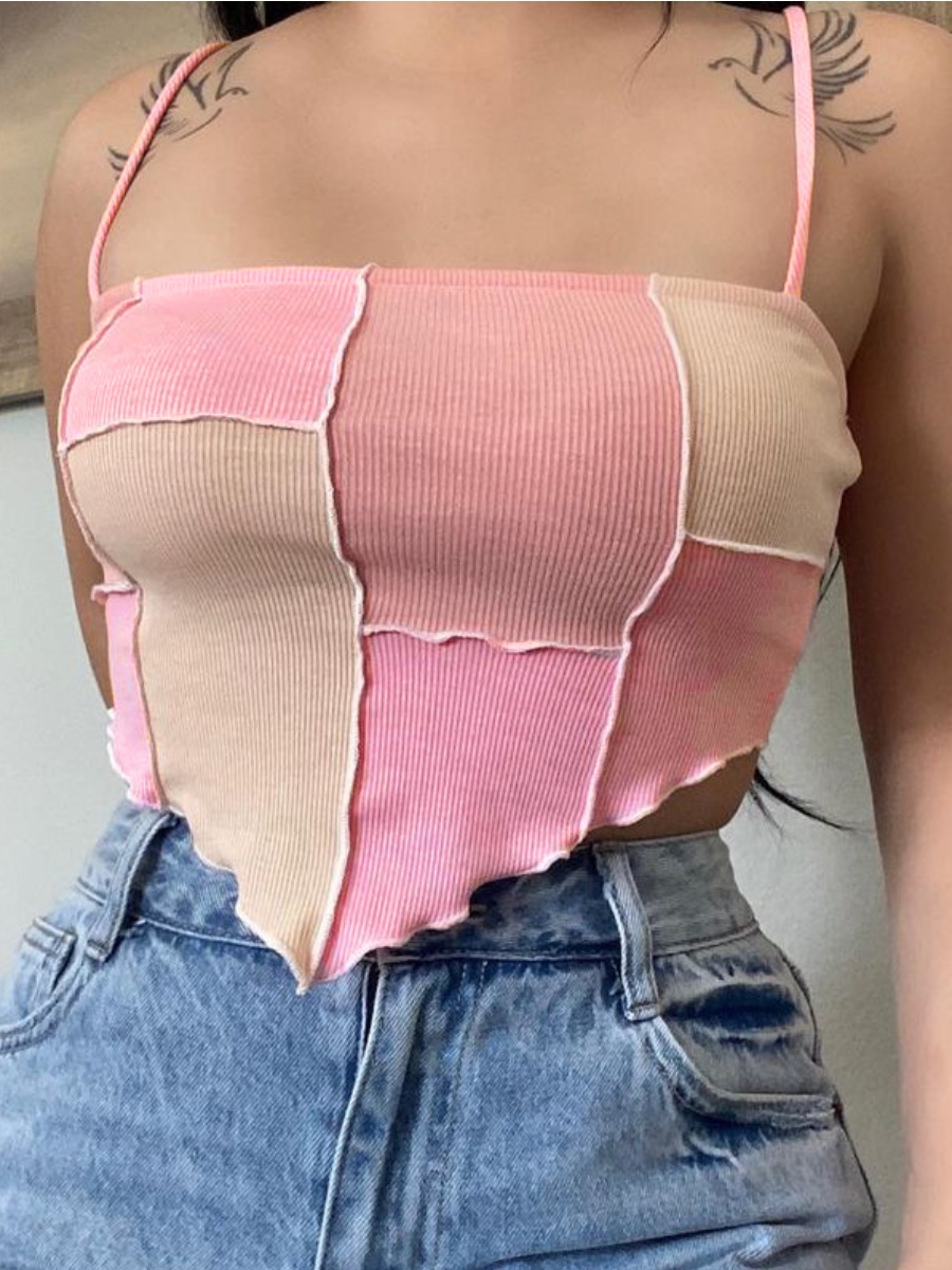 

Lovely Sweet Backless Color-lump Pink Camisole