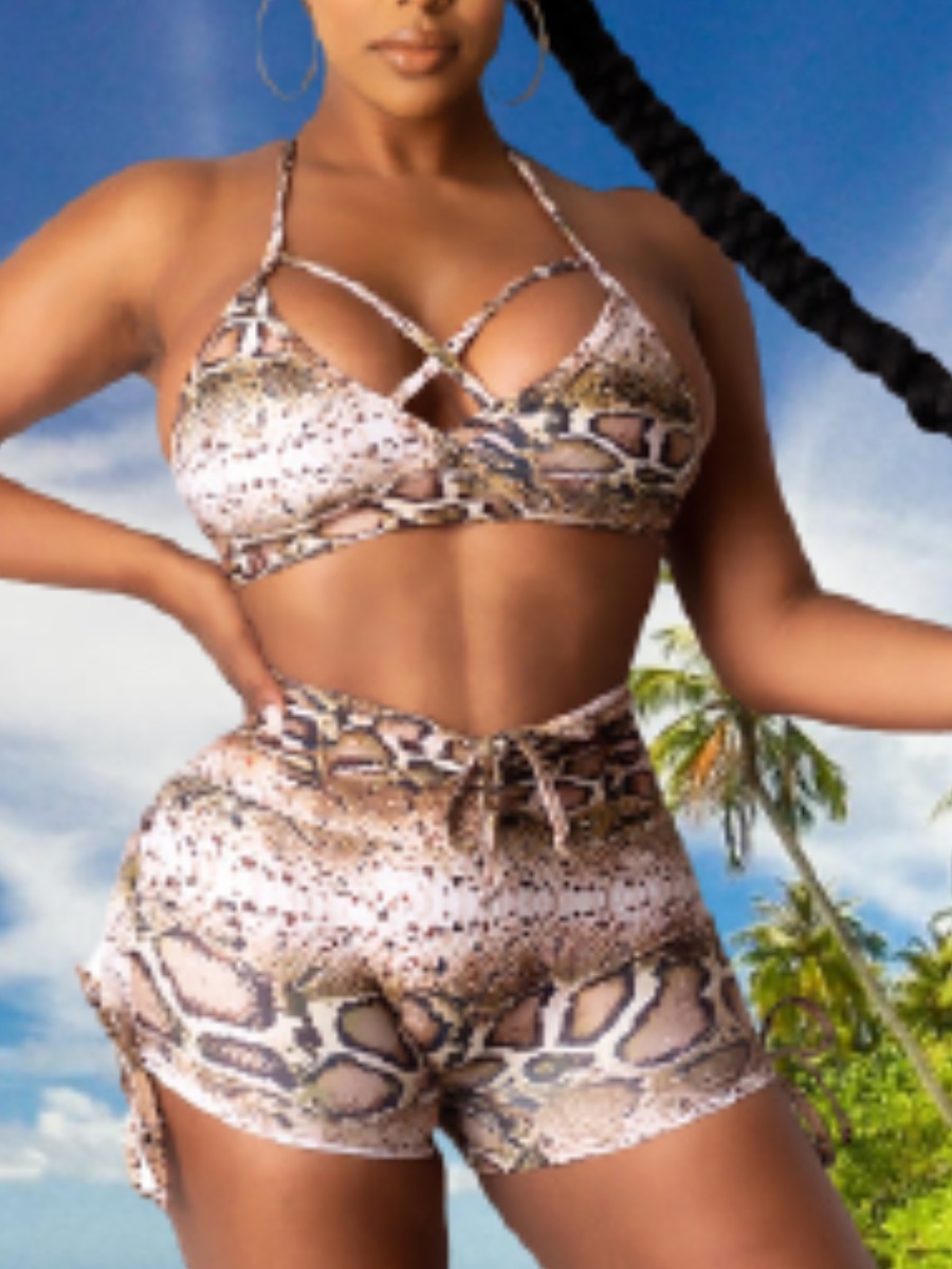 

LW Boho Cobra Print Drawstring Two-piece Swimsuit