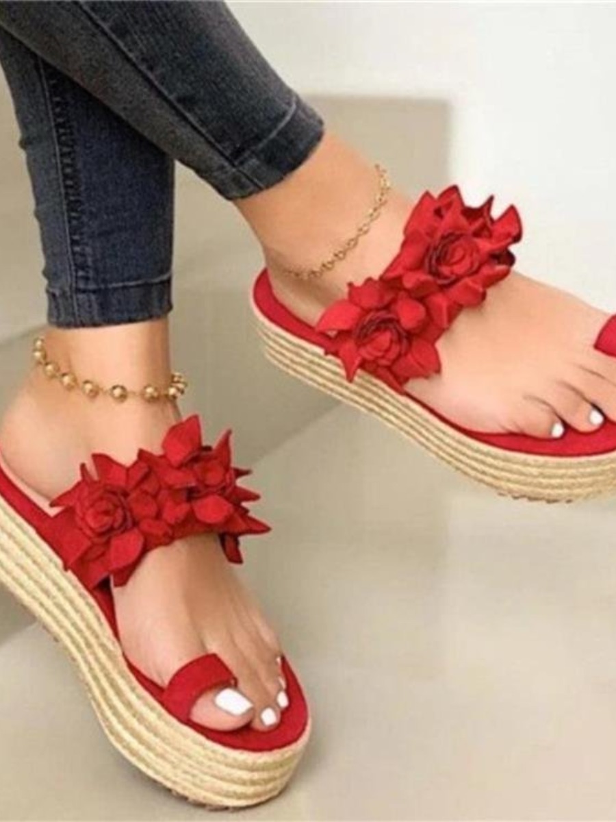 

LW Casual Floral Decoration Red Platform Shoes