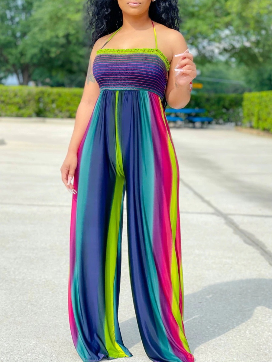 

LW Boho Backless Striped Green One-piece Jumpsuit