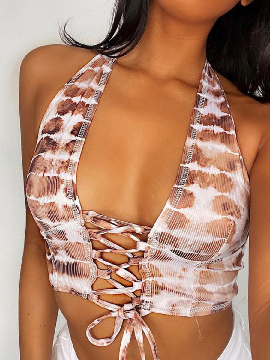 

Lovely Sexy Tie-dye Bandage Design Brown Camisole